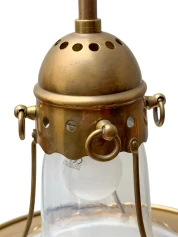 Arts & Crafts Brass Pendant with Glass Shade, 1900s